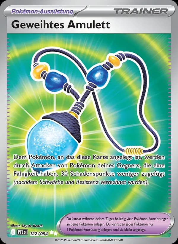 Geweihtes Amulett card in German