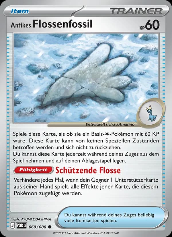Antikes Flossenfossil card in German