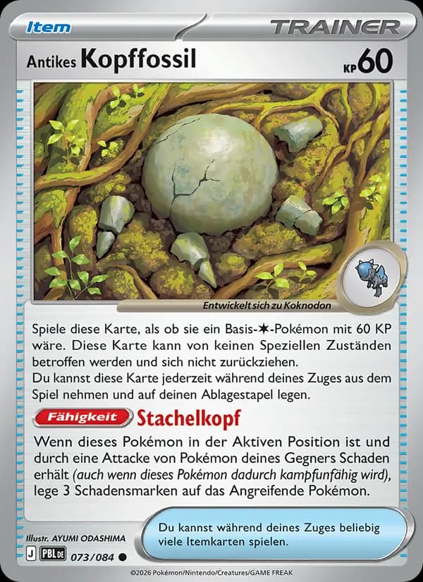 Antikes Kopffossil card in German