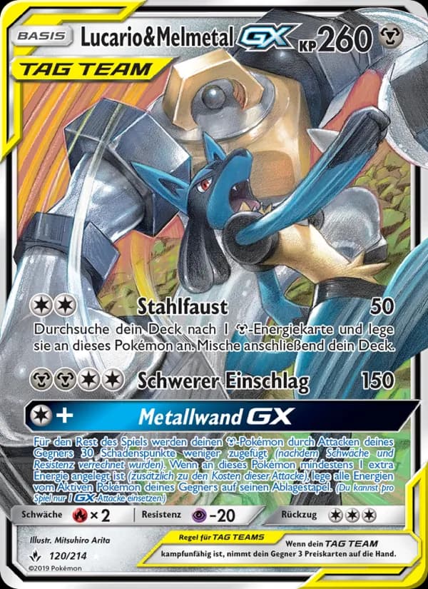Lucario & Melmetal GX card in German