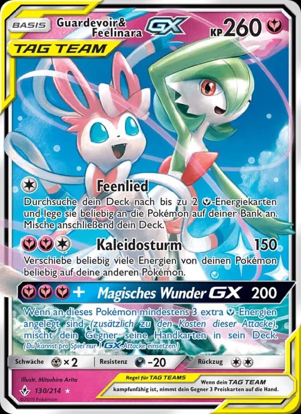 Guardevoir & Feelinara GX card in German