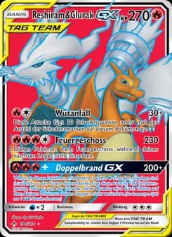 Reshiram & Glurak GX card in German