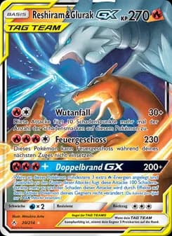 Reshiram & Glurak GX card in German