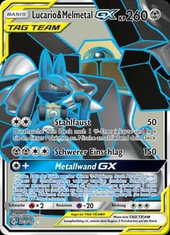 Lucario & Melmetal GX card in German
