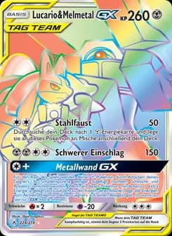 Lucario & Melmetal GX card in German