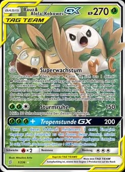 Bauz & Alola-Kokowei GX card in German
