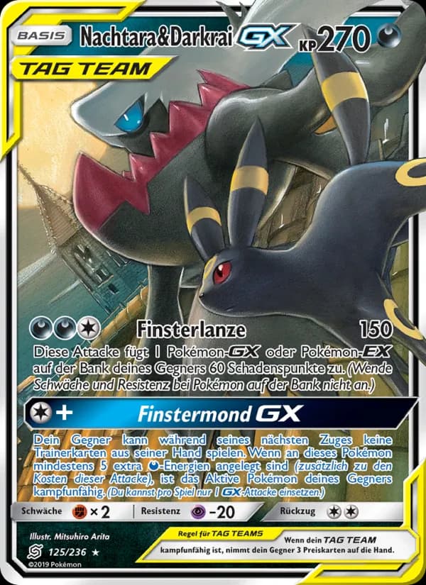 Nachtara & Darkrai GX card in German