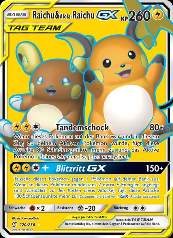 Raichu & Alola-Raichu GX card in German