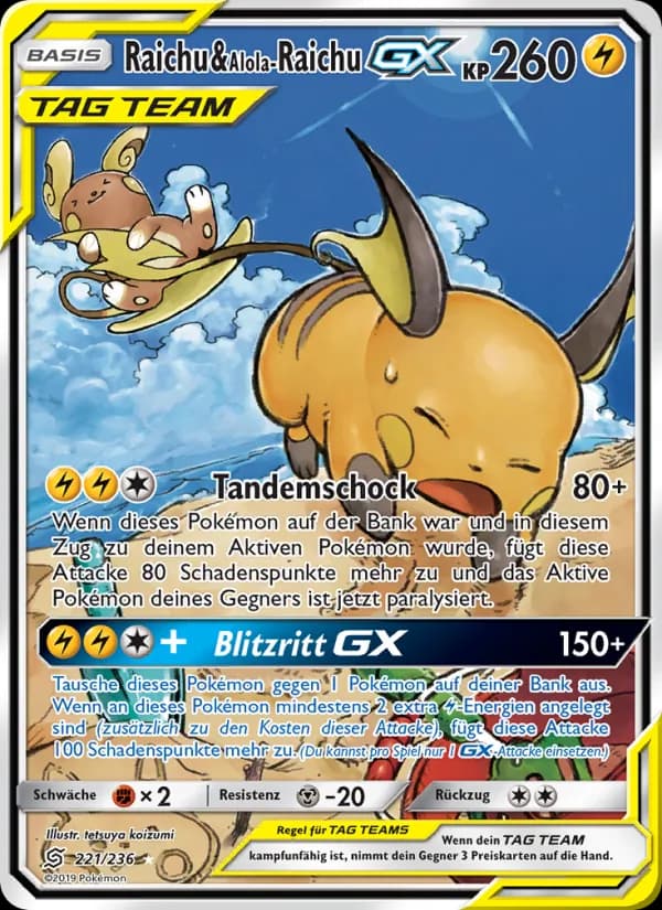 Raichu & Alola-Raichu GX card in German