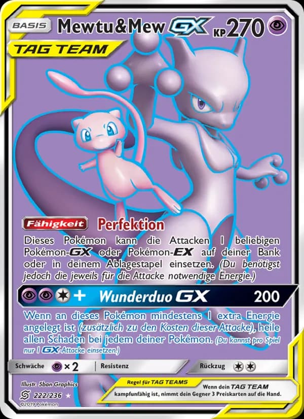Mewtu & Mew GX card in German