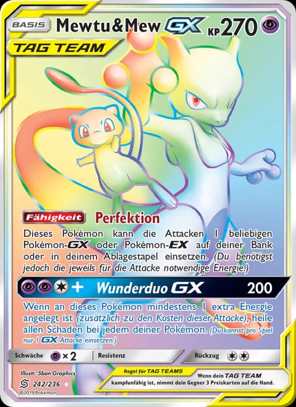 Mewtu & Mew GX card in German