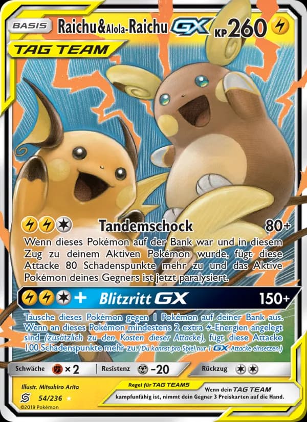 Raichu & Alola-Raichu GX card in German