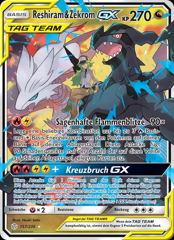 Reshiram & Zekrom GX card in German