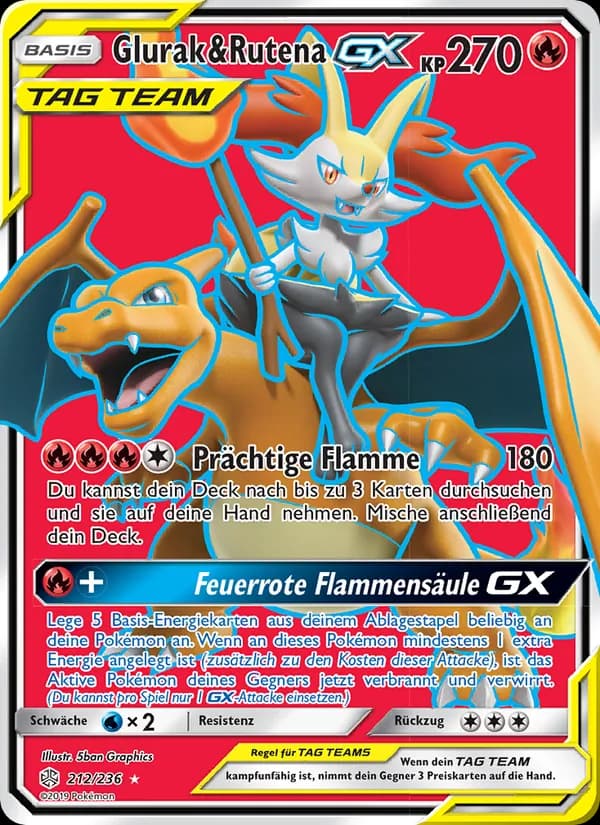 Glurak & Rutena GX card in German