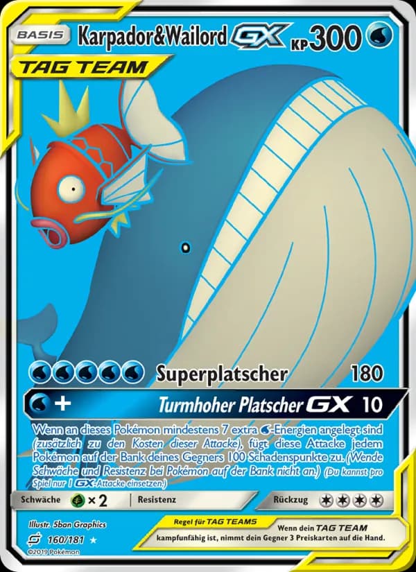Karpador & Wailord GX card in German