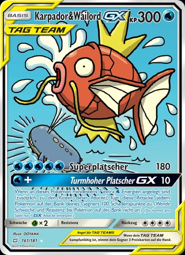 Karpador & Wailord GX card in German