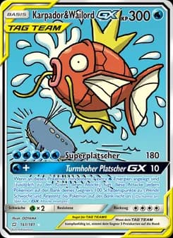 Karpador & Wailord GX card in German