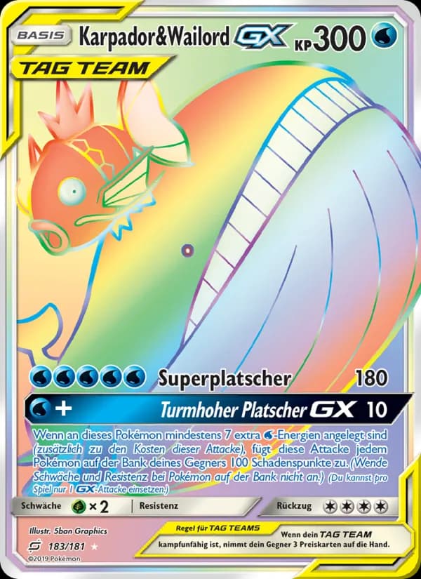 Karpador & Wailord GX card in German