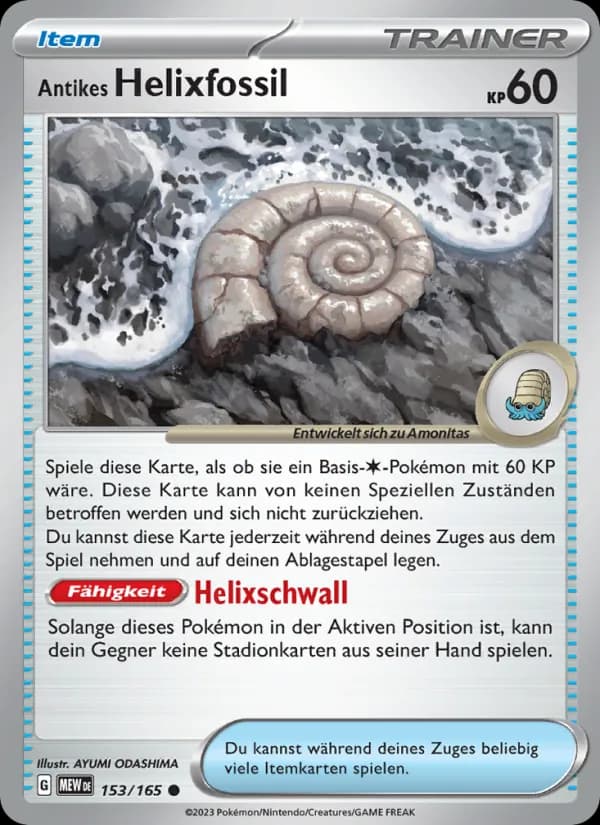 Antikes Helixfossil card in German