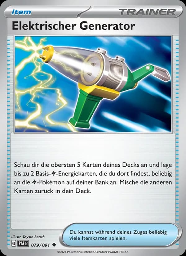 Elektrischer Generator card in German