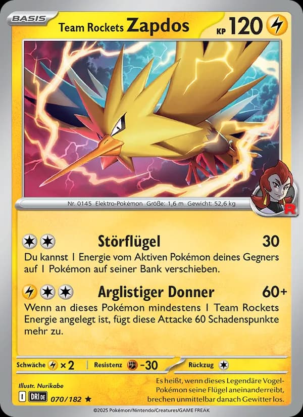 Team Rockets Zapdos card in German