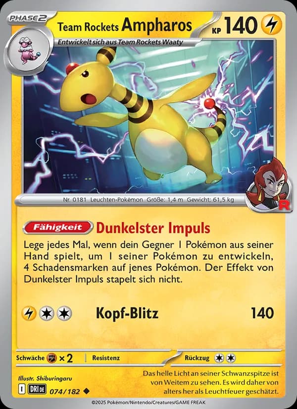 Team Rockets Ampharos card in German