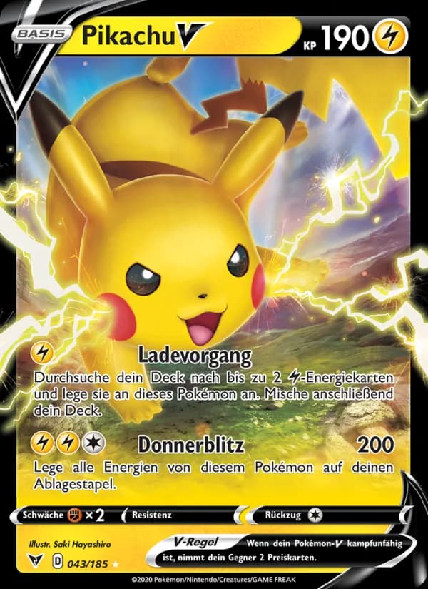 Pikachu V card in German
