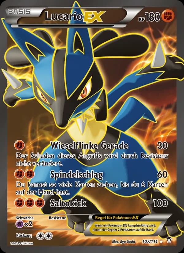 Lucario EX card in German