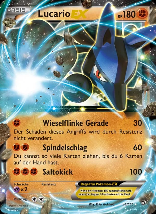 Lucario EX card in German