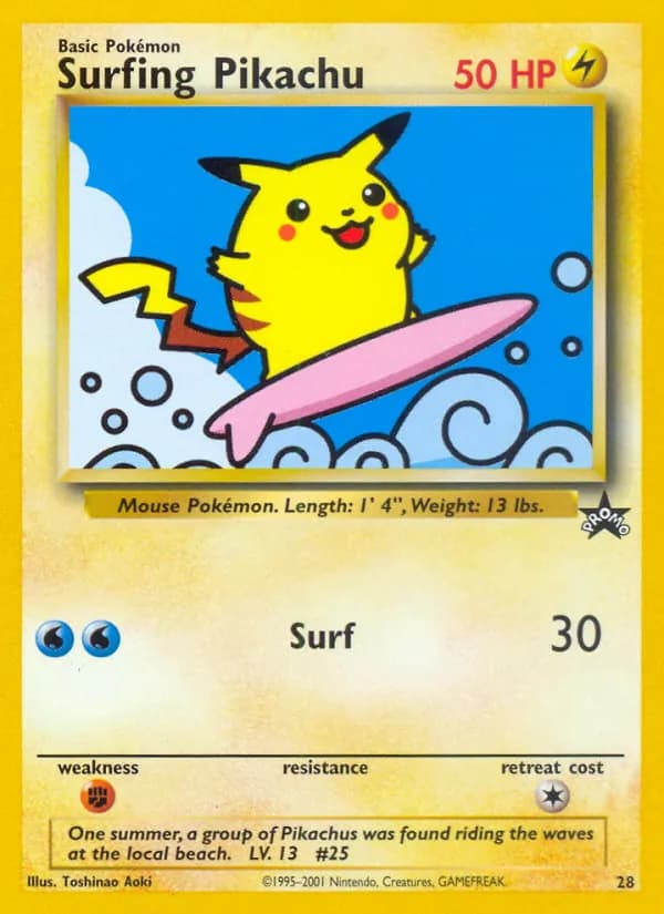 Surfing Pikachu card in English