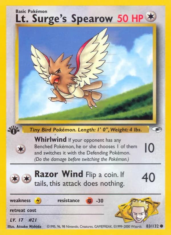 Lt. Surge's Spearow card in English