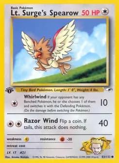 Lt. Surge's Spearow card in English