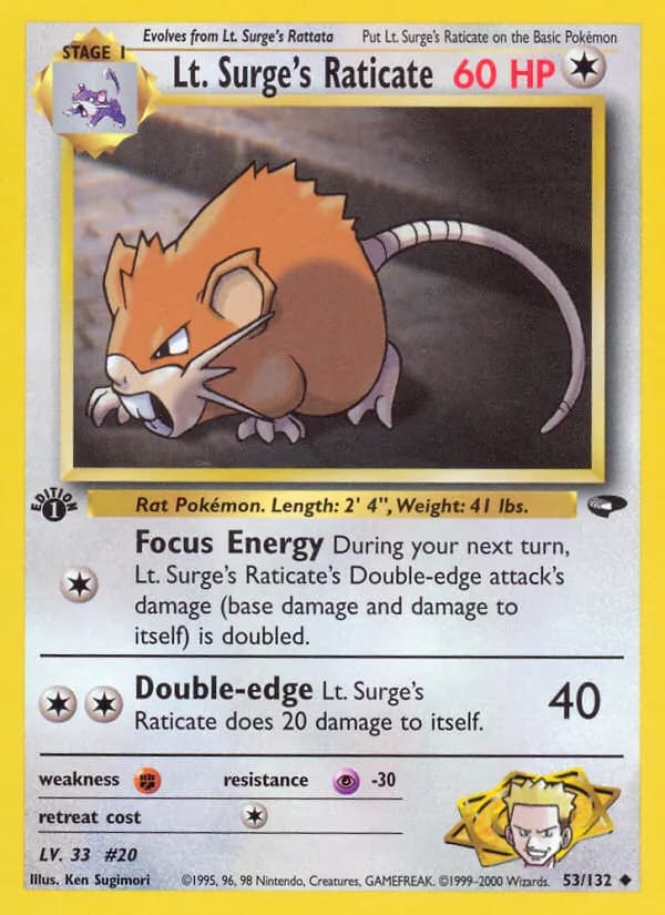Lt. Surge's Raticate card in English