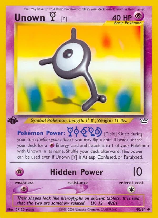 Unown [Y] card in English