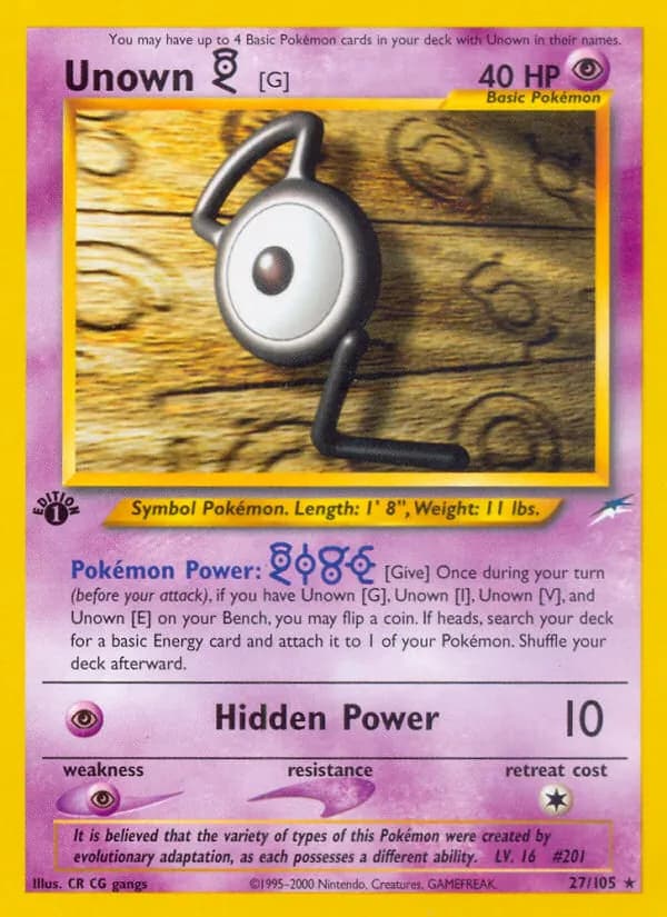 Unown [G] card in English