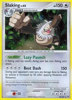 Slaking card in English