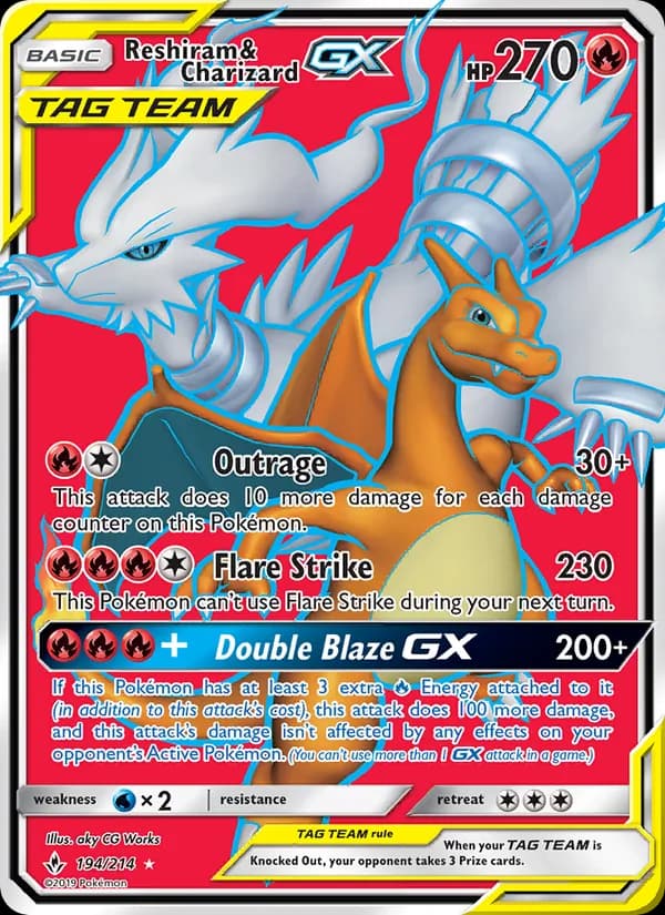 Reshiram & Charizard GX card in English