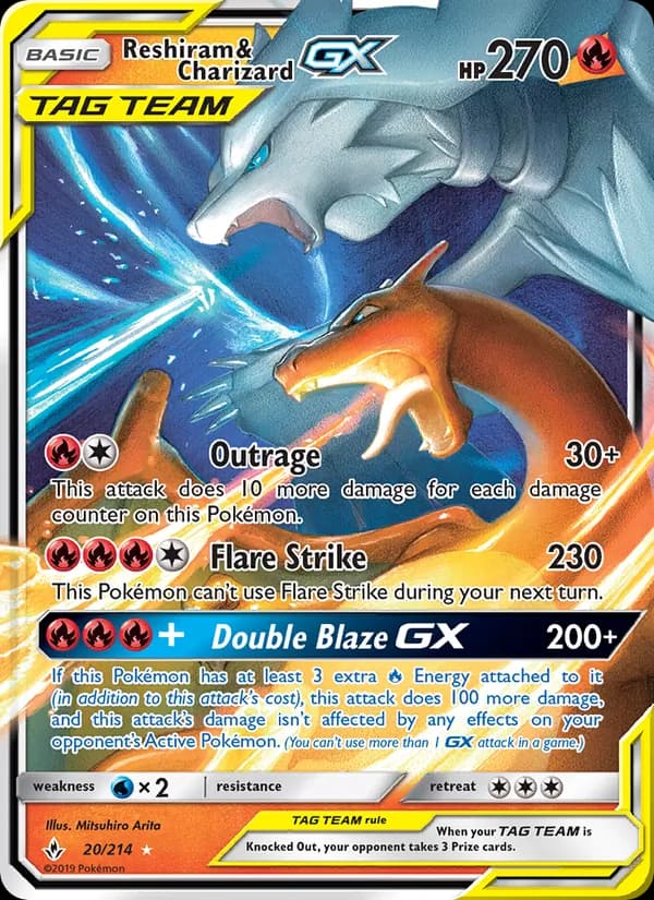 Reshiram & Charizard GX card in English