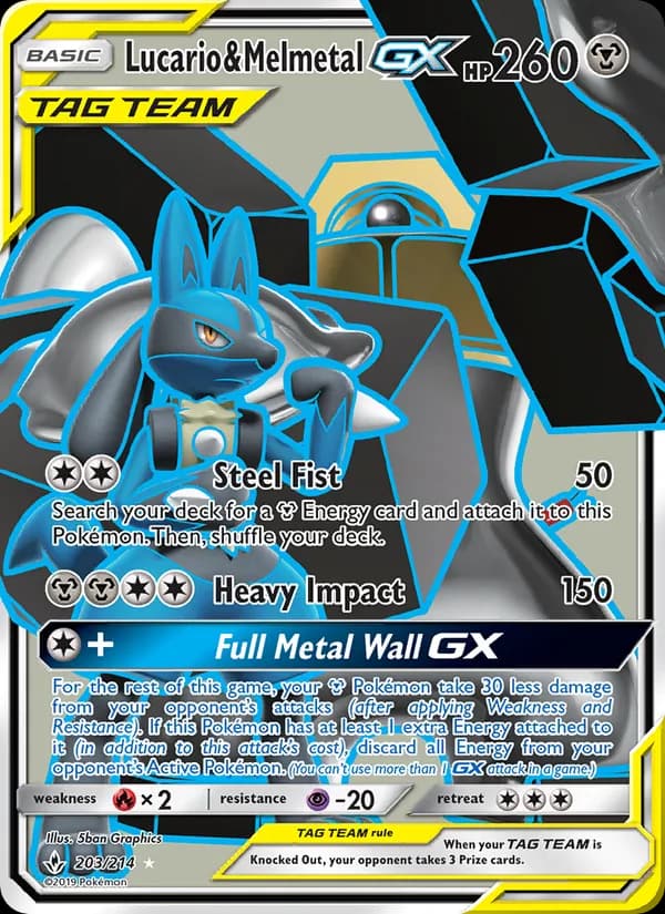 Lucario & Melmetal GX card in English