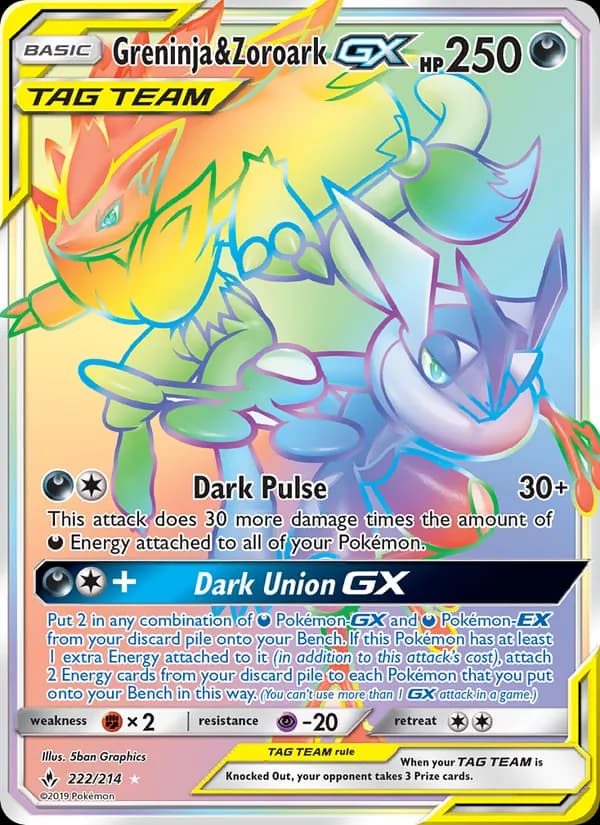 Greninja & Zoroark GX card in English