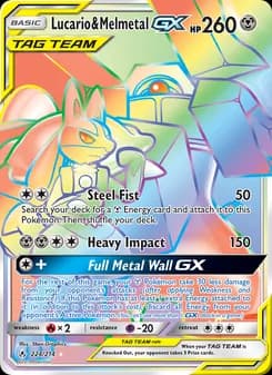 Lucario & Melmetal GX card in English