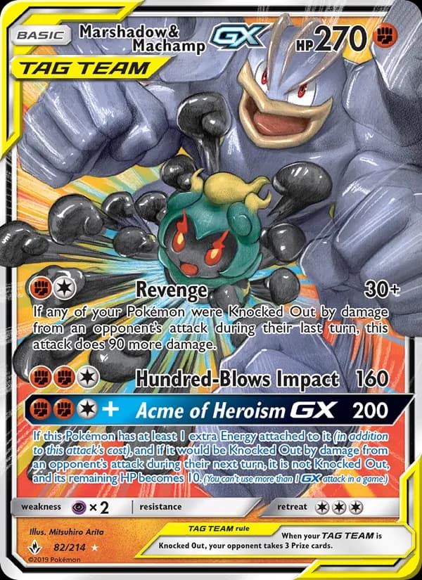 Marshadow & Machamp GX card in English