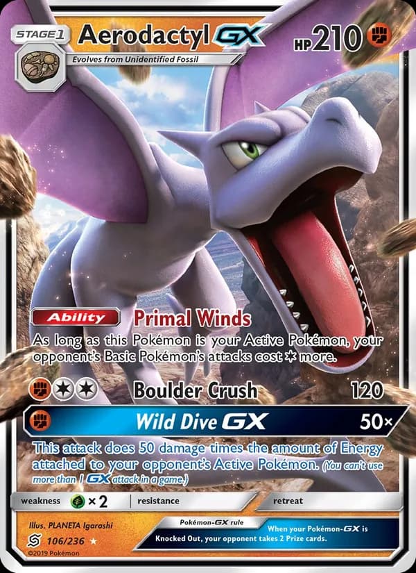 Aerodactyl GX card in English
