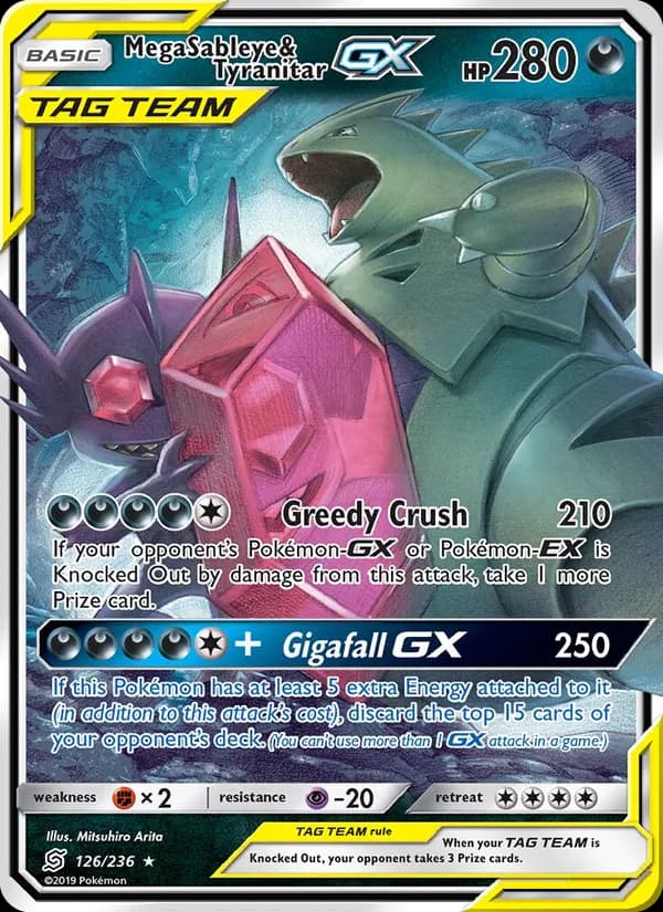 Mega Sableye & Tyranitar GX card in English