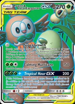 Rowlet & Alolan Exeggutor GX card in English