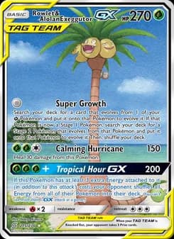 Rowlet & Alolan Exeggutor GX card in English