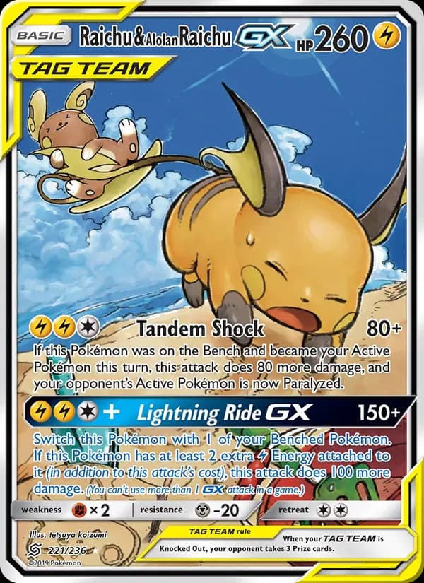 Raichu & Alolan Raichu GX card in English