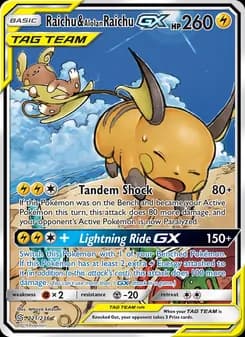Raichu & Alolan Raichu GX card in English
