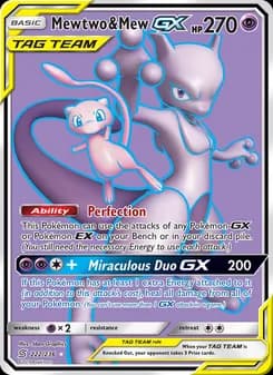 Mewtwo & Mew GX card in English