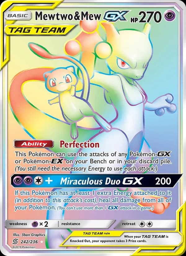 Mewtwo & Mew GX card in English